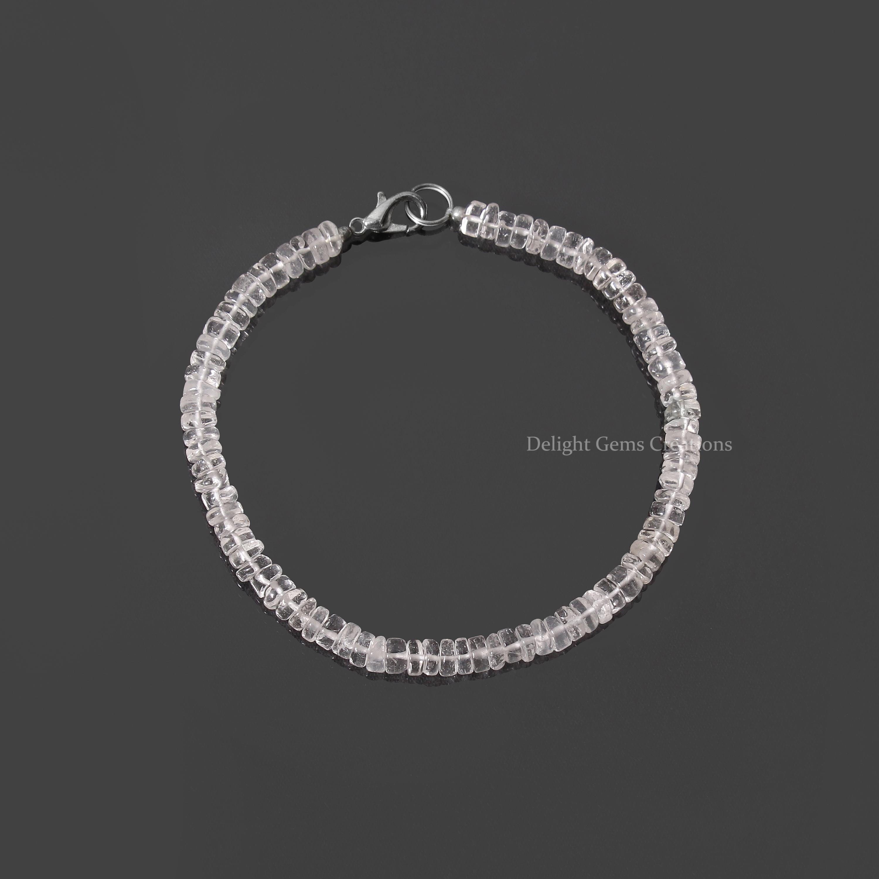 Crystal Quartz Beaded Bracelet, 5mm Smooth Tire Beads