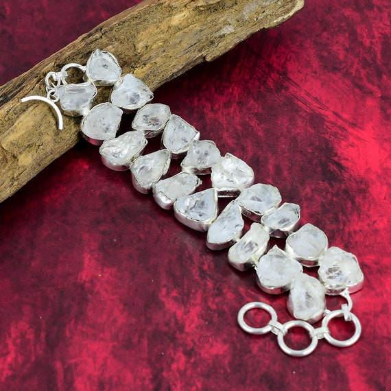 Crystal Quartz Rough Bracelet, 925 Sterling Silver Bracelet, Adjustable Chain Bracelet, Gemstone Bracelet, Handmade Jewelry, Wadding Gifts.