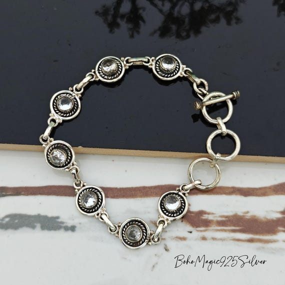 Handmade Crystal Quartz Sterling Silver Bracelet: Boho Jewelry