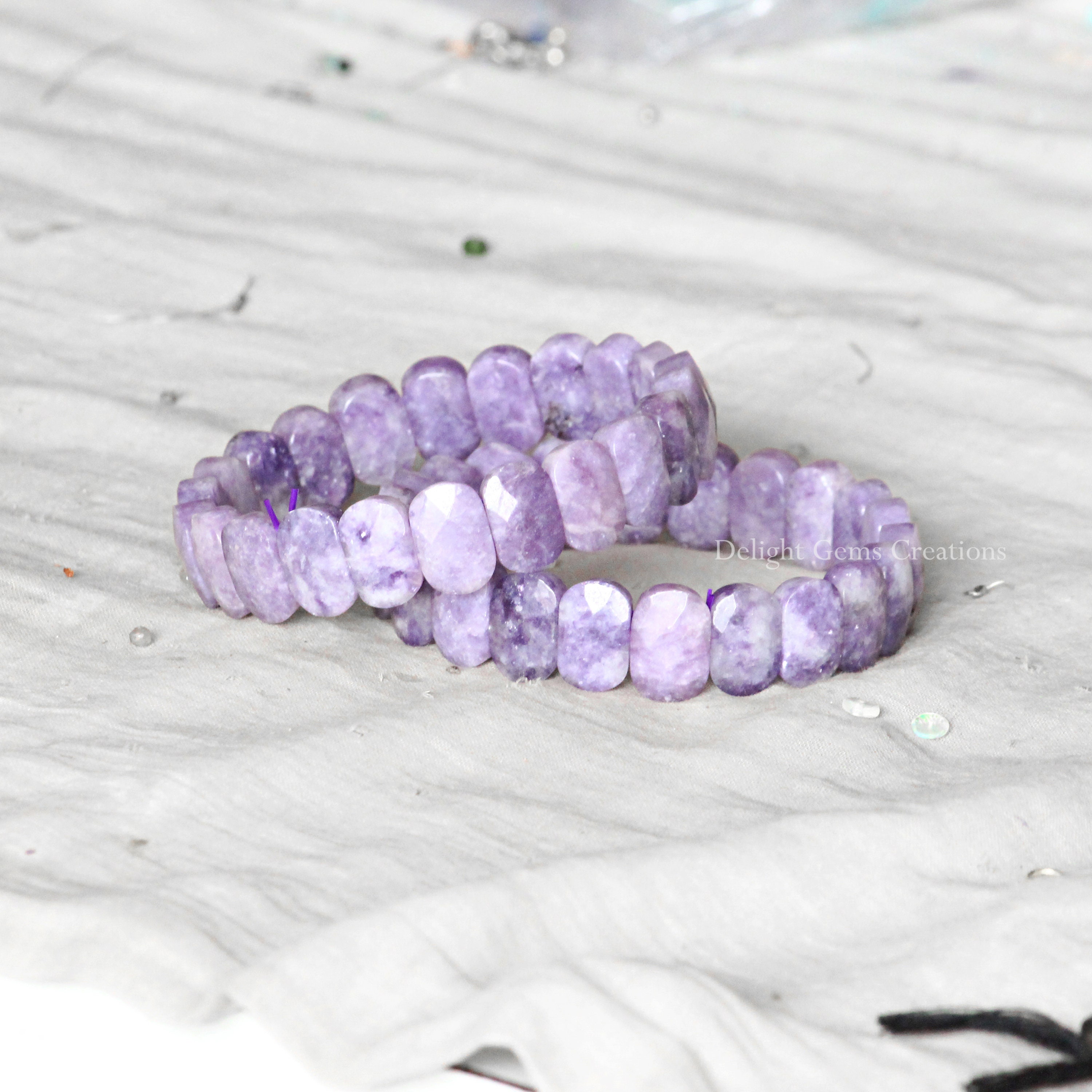 Lavender Quartz Bracelet, Faceted Oval Beads, Handmade Stretch Bracelet