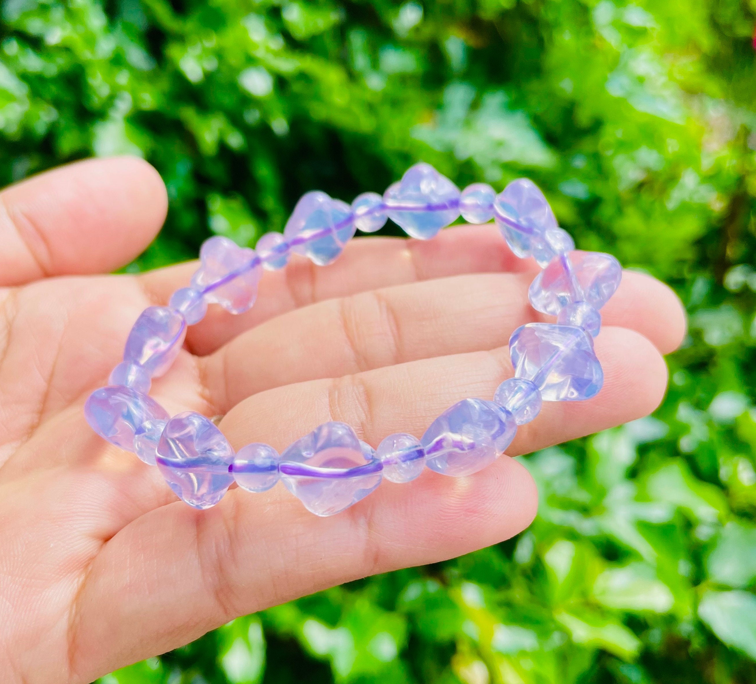 Lavender Moon Quartz Bracelet: Clover Flower Gemstone Beads Lavender Moon Quartz Bracelet: Clover Flower Gemstone Beads