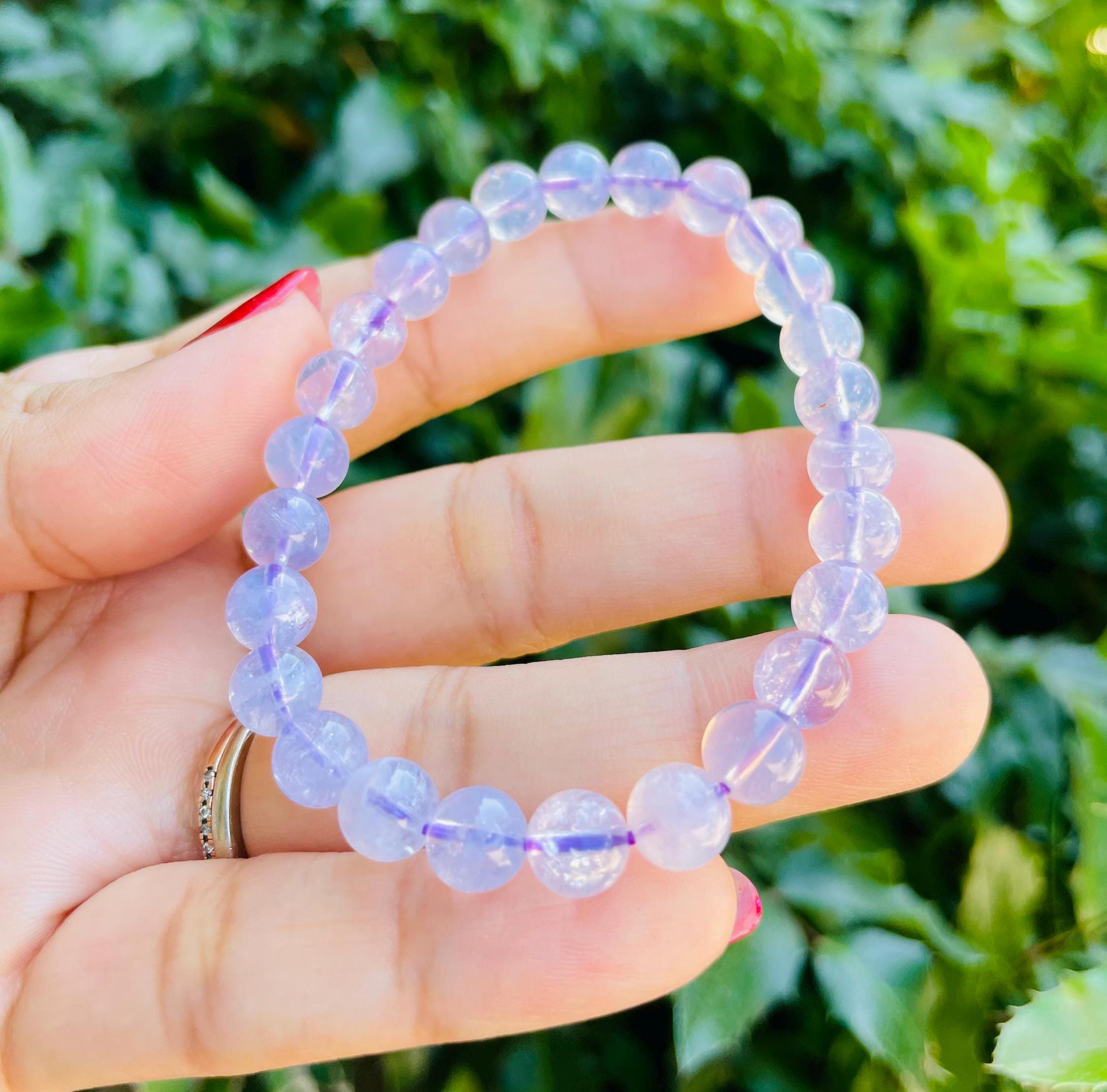 Lavender Moon Quartz Bracelet: Light Purple Crystal Gemstone (7.5mm)