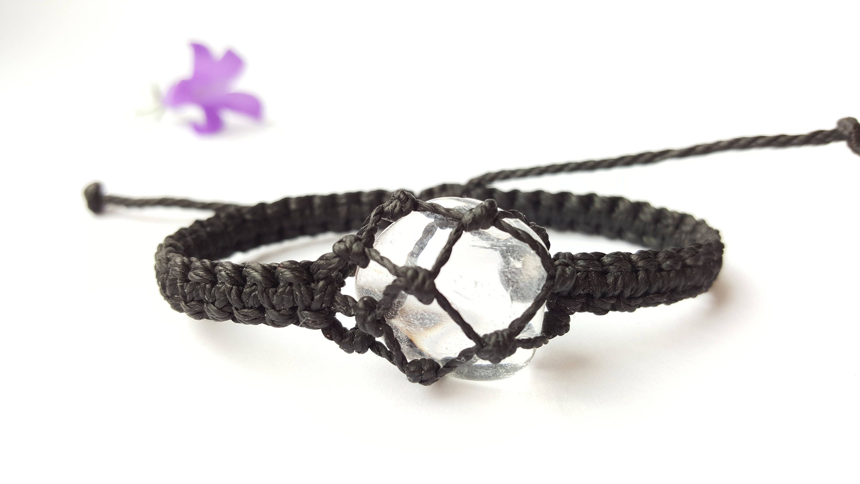 Macrame Crystal Quartz Bracelet: Adjustable Chakra Jewelry Macrame Crystal Quartz Bracelet: Adjustable Chakra Jewelry