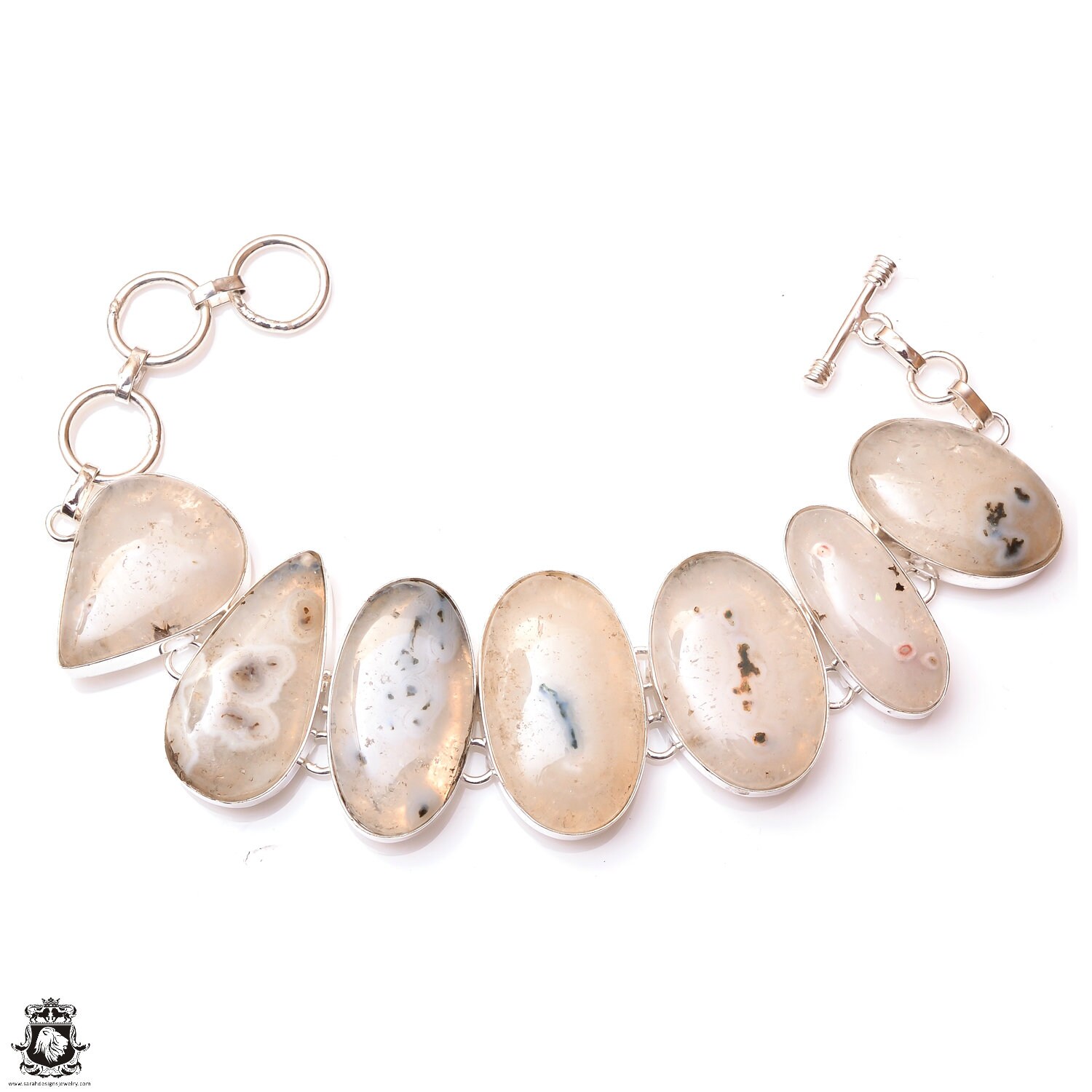 Polished Stalactite Quartz Genuine Gemstone Sterling Silver Bracelet Mineral Jewelry