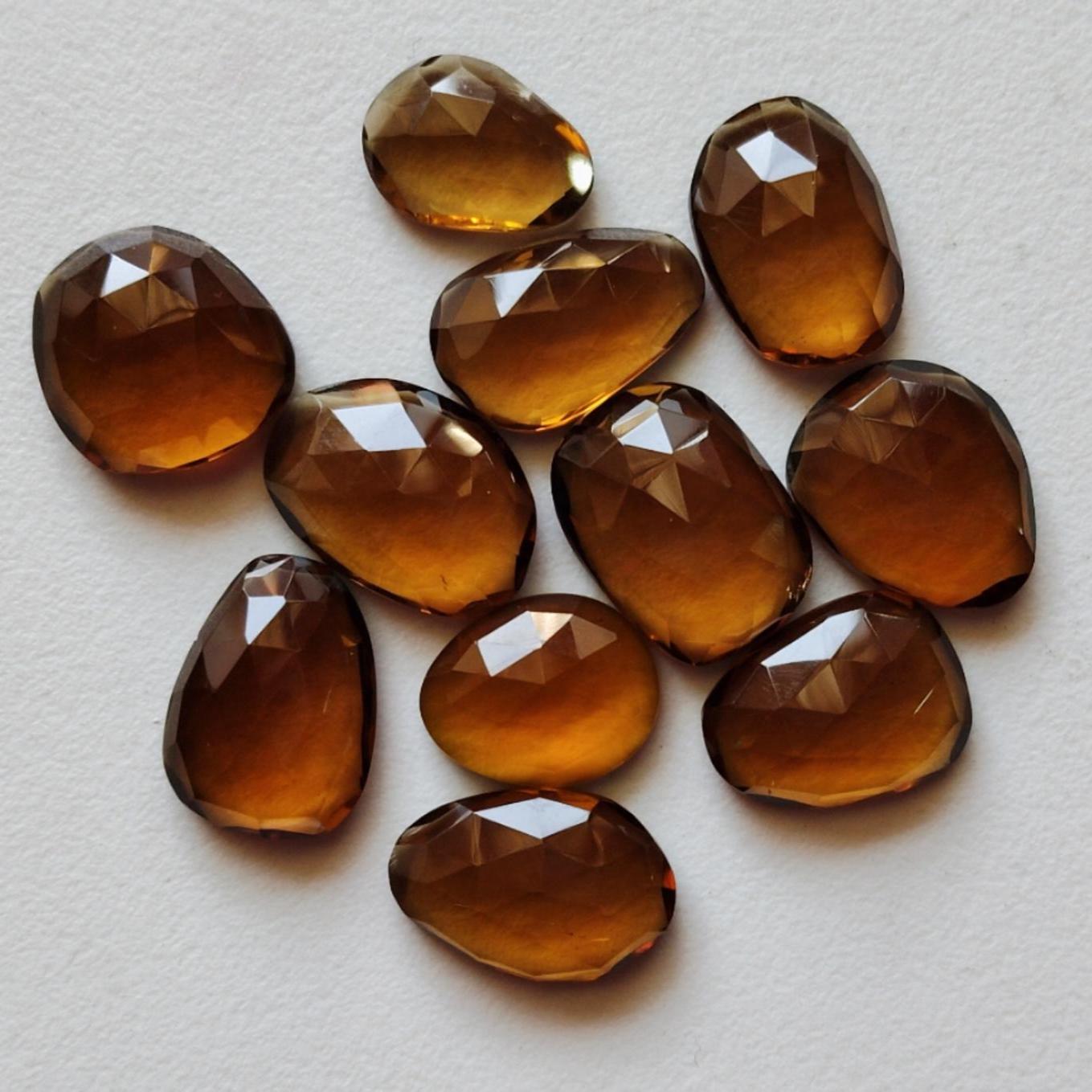 12-16mm Beer Colored Crystal Quartz Rose Cut Cabochon, 5 Pieces Orange Yellow Colored Crystal Quartz Rose Cut Cabochons For Jewelry