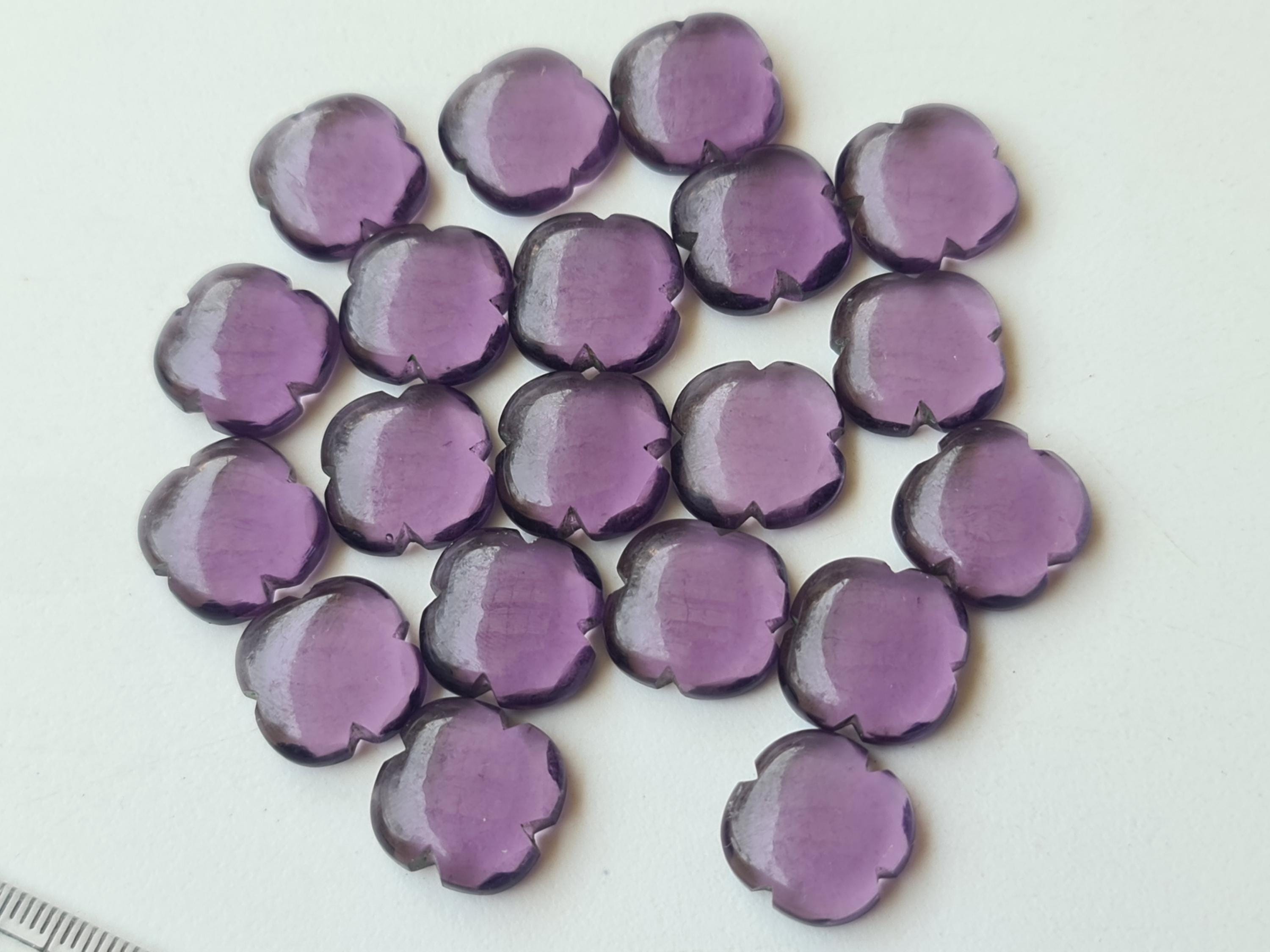 15mm Purple Hydro Quartz Fancy Floral Cabochons, Purple Hydro Quartz Clover Shape For Jewelry, Purple Hydro Quartz (3pcs To 6pcs Options)