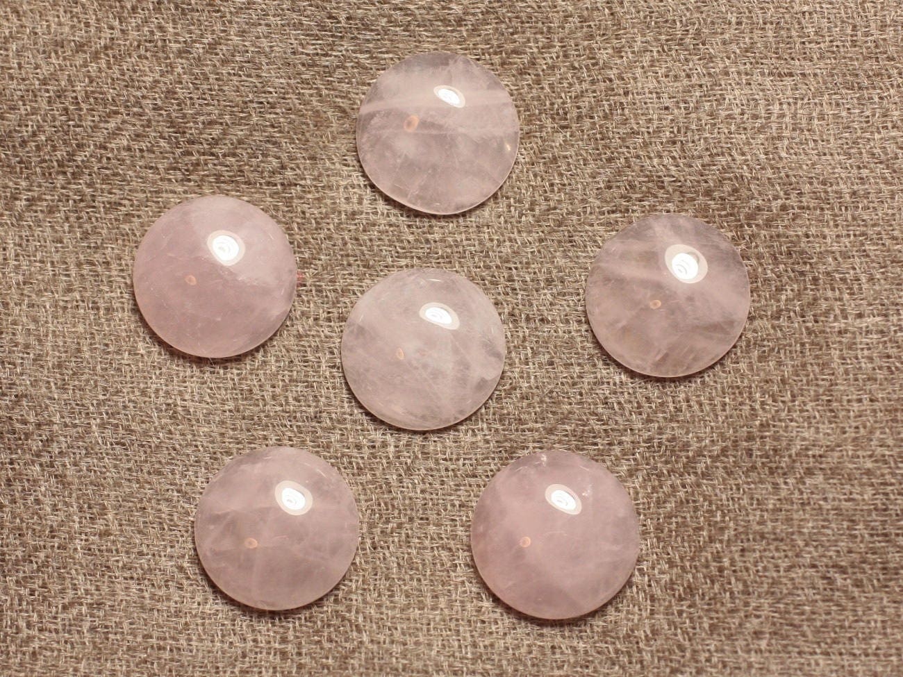 1pc - Cabochon Pierre Quartz Rose Rond 12mm Rose Clair Transparent - 7427039734714