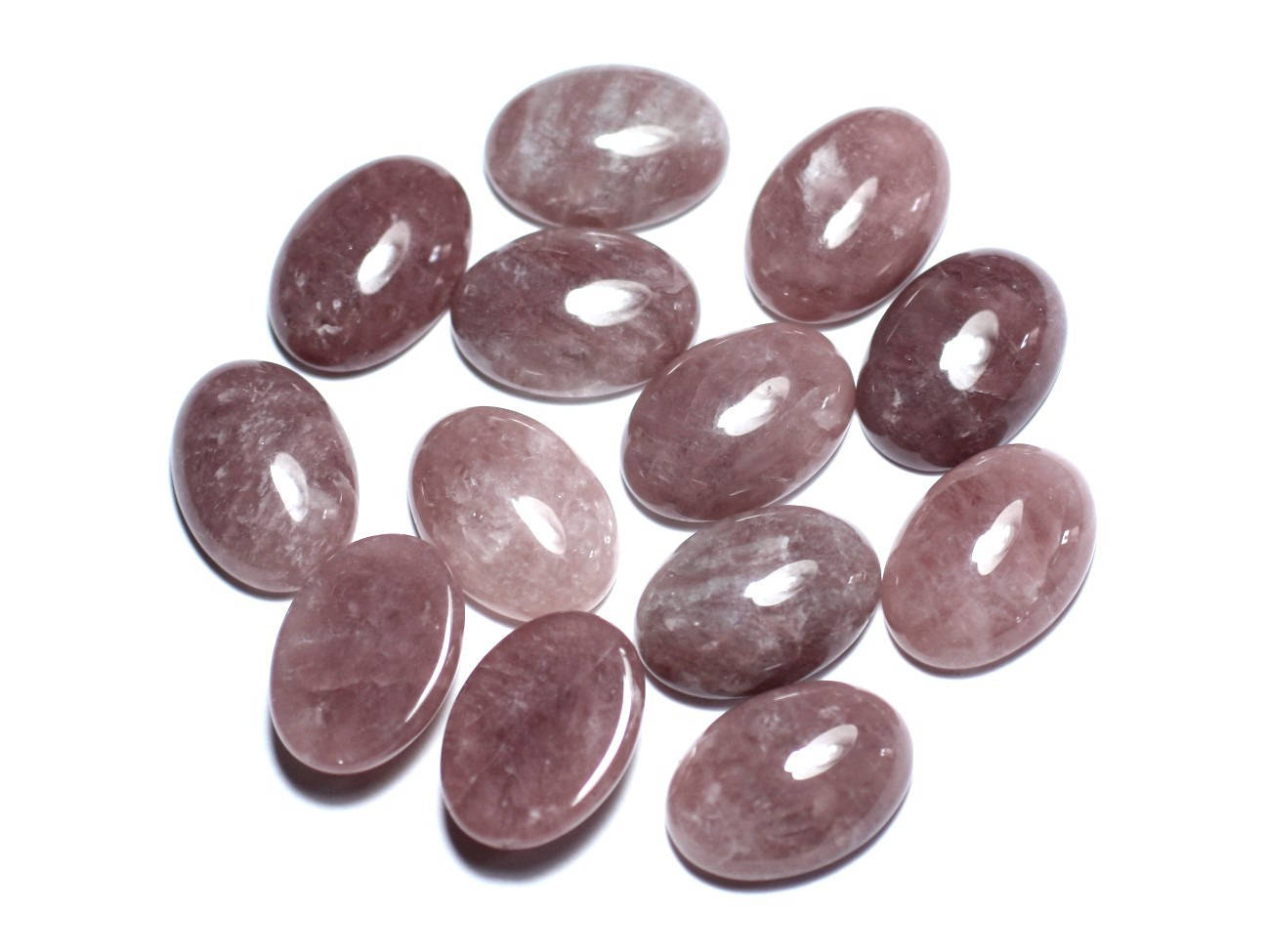 1pc - Cabochon Pierre Quartz Hématoide Hématite Ovale 18x13mm Rose Violet Mauve Blanc - 8741140008359
