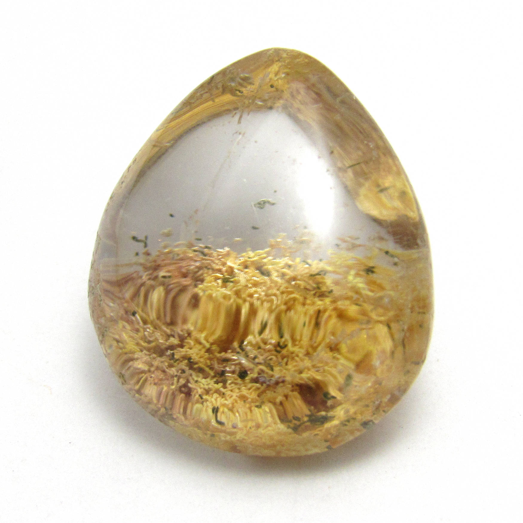 23.17 Carats Quartz Chlorite Cabochon Tear Drop Lodolite Inclusions Rutilated Natural Ring Jewelry One Of A Kind Handmade Unique Transparent
