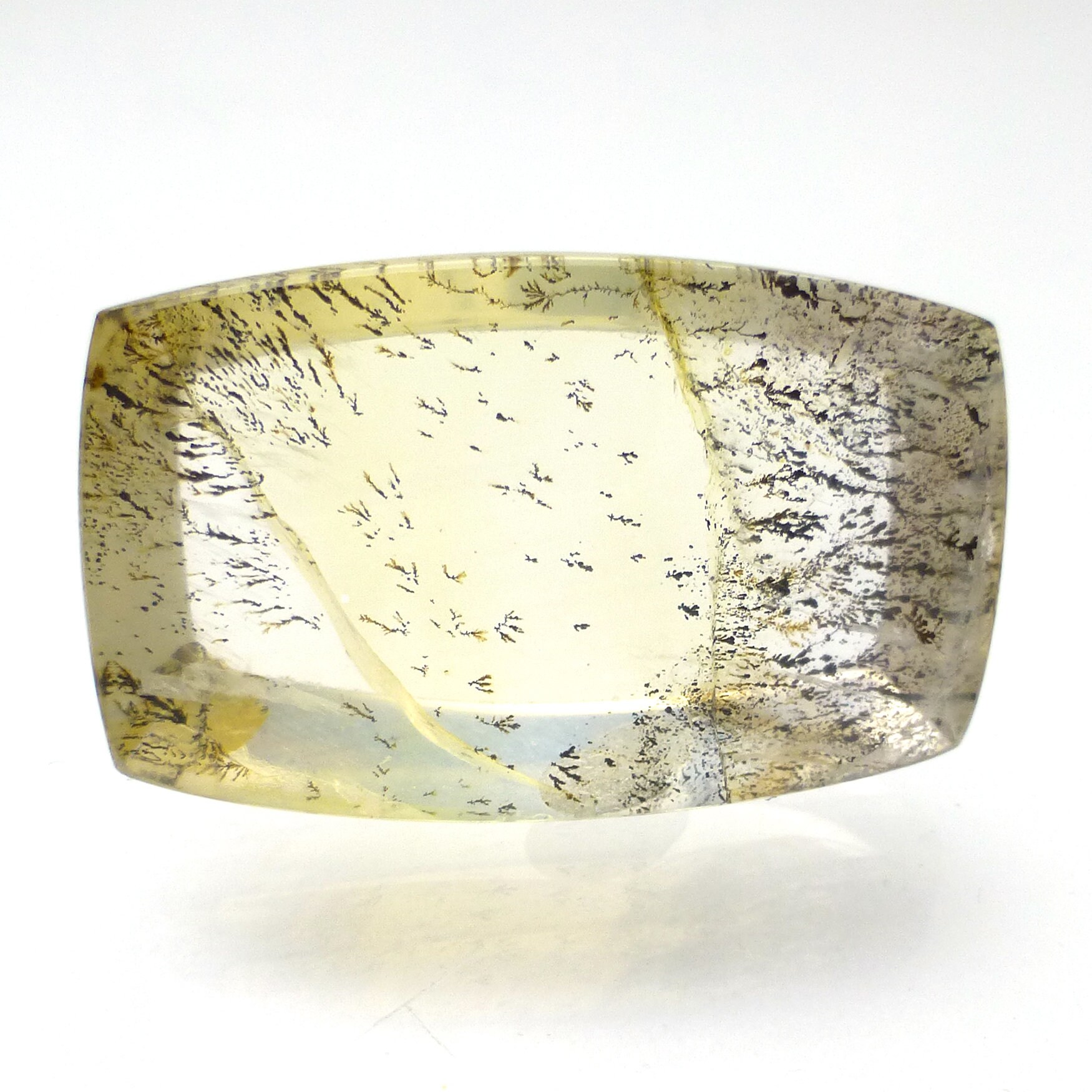 30.59 Carats Dendritic Quartz Cabochon Branch Tree Rectangle Translucent Clear Transparent One Of A Kind Rare Design Black White Clear
