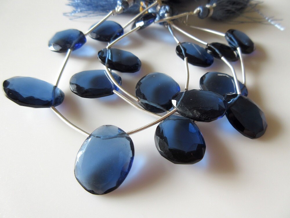 5 Sapphire Blue Hydro Quartz Cabochons: Rose Cut, 15-18mm