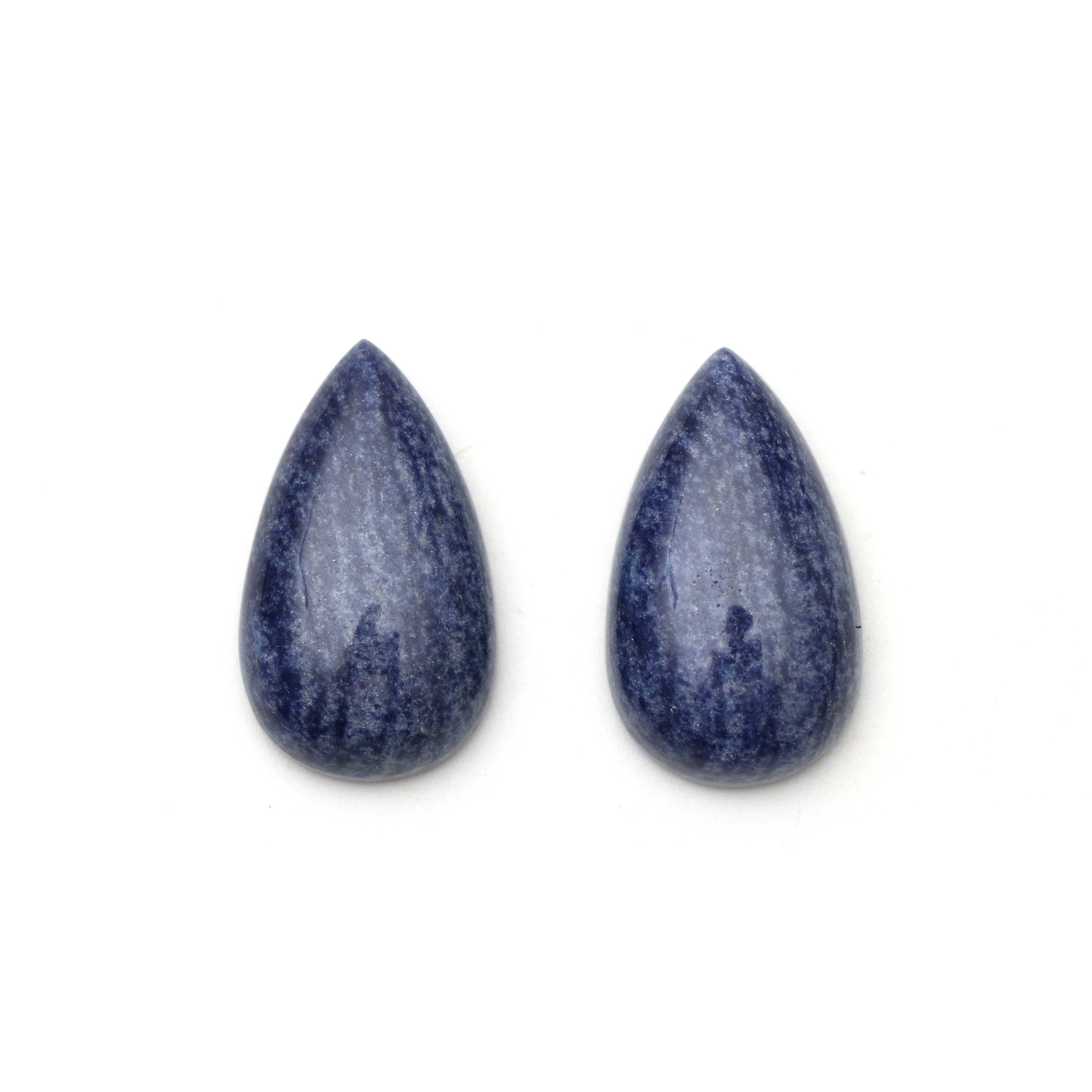 Aaa Quality Natural Denim Quartz Smooth Pear Cabochon Gemstone | 16x28 Mm | Gemstone Cabochon | Pair ( 2 Pieces )