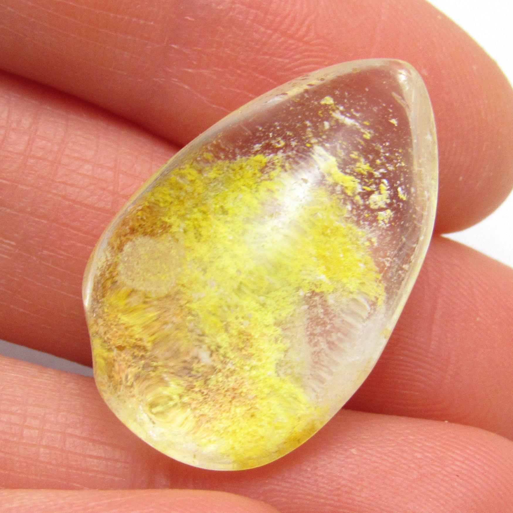 Quartz Chlorite Cabochon Tear Drop Lodolite Inclusions Rutilated Natural Clear Ring Jewelry One Of A Kind Handmade Unique Transparent