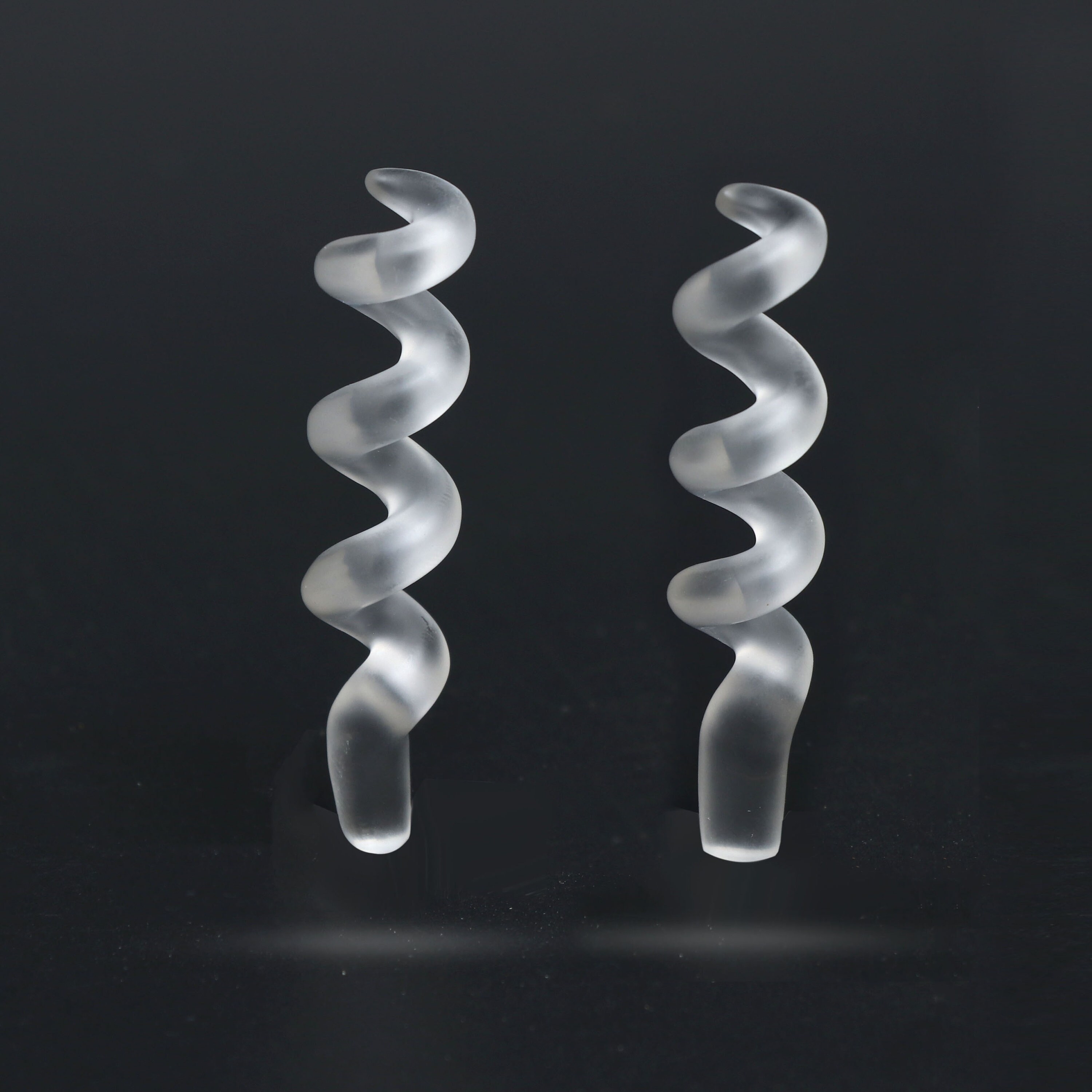 Natural White Quartz Smooth Spiral Loose Gemstone, 55x13mm, White Quartz Spring Cabochon Jewelry Handmade Gift For Women, Pair ( 2 Pieces )