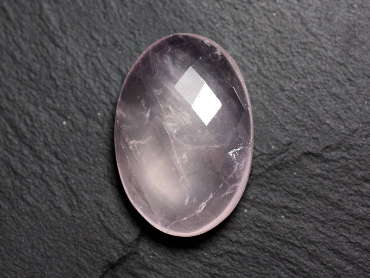 Cabochon Pierre - Quartz Rose Facetté Ovale 34x24mm N15 - 4558550086365