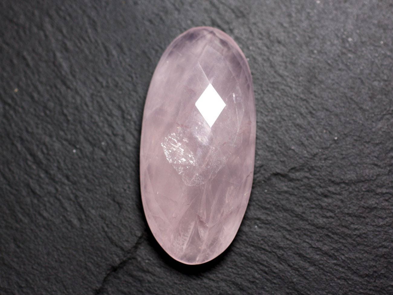 Cabochon Pierre - Quartz Rose Facetté Ovale 48x23mm N16 - 4558550086372
