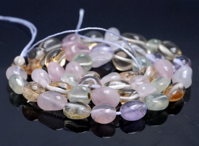 6-7mm Multi Quartz Gemstone Pebble Nugget Granule Loose Beads 7.5 Inch Half Strand (80001936 H-a33)
