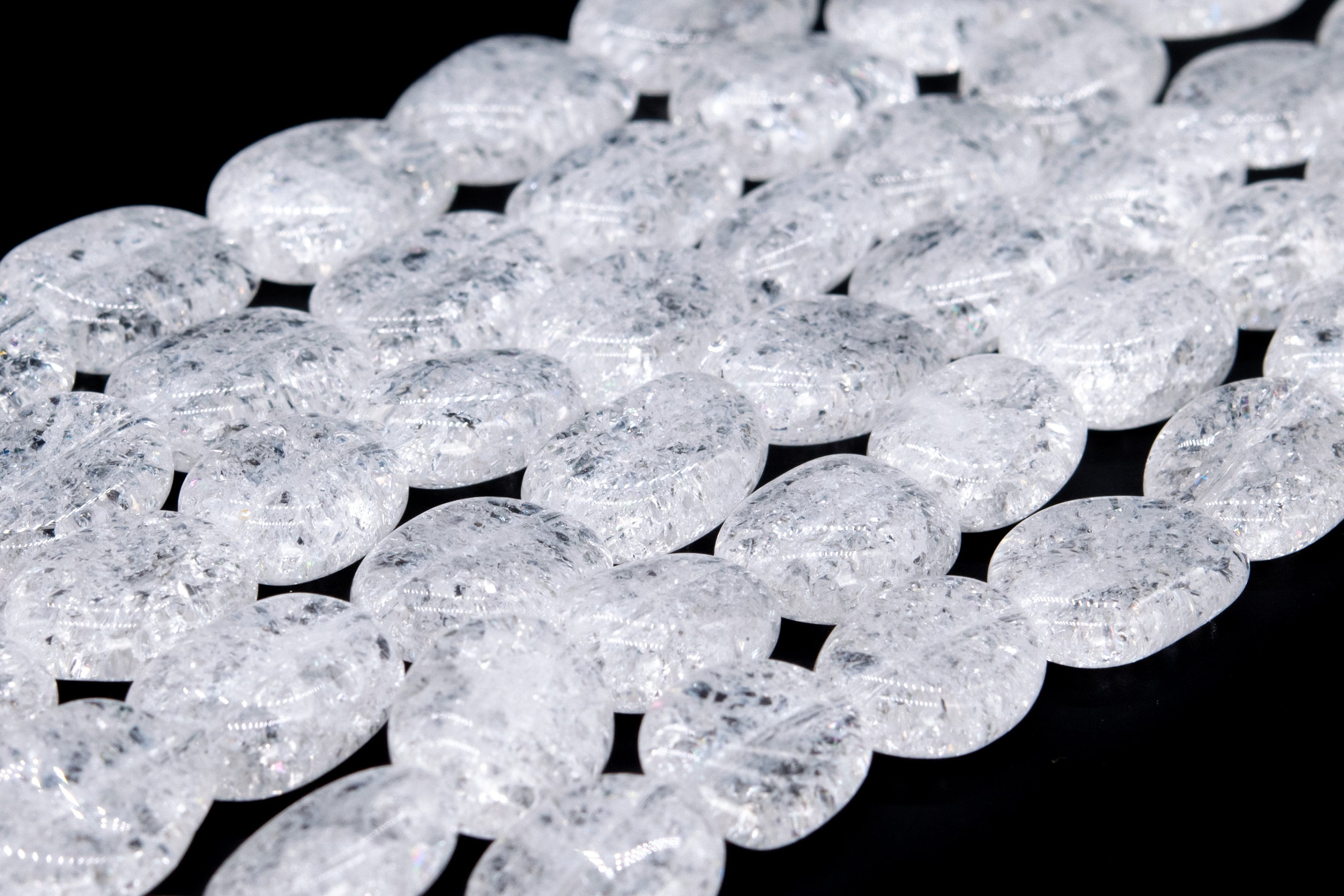 Genuine Natural White Crystal Quartz Crack Pattern Loose Beads Pebble Shape 16x13mm