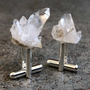 Quartz Crystal Cufflinks. Arkansas quartz clusters, USA ethically sourced crystals, raw stone cuff links. April birthstone men, husband gift