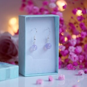8mm Lavender Moon Quartz Bead Silver Dangle Earrings 8mm Lavender Moon Quartz Bead Silver Dangle Earrings