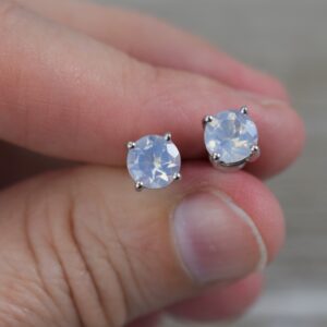 Blue Moon Quartz Stud Earrings (sterling Silver) - Large Natural Faceted Gemstone - 6 Mm Round Blue Moon Quartz Stud Earrings (sterling Silver) - Large Natural Faceted Gemstone - 6 Mm Round