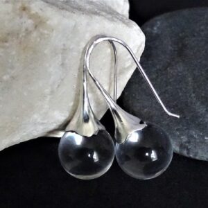 Clear Quartz Crystal Ball Earrings | Natural Crystal Drop Earrings with Silver | Orb Earrings | Jewelry for Wedding,Bride,Bridal