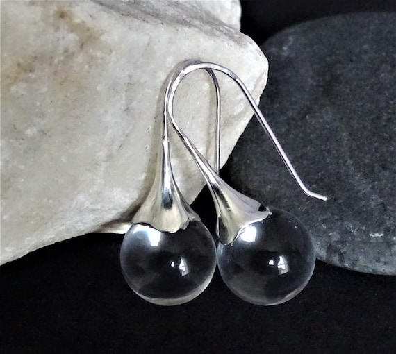 Clear Quartz Crystal Ball Earrings | Natural Crystal Drop Earrings With Silver | Orb Earrings | Jewelry For Wedding,bride,bridal