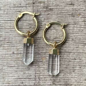 Clear Quartz Crystal Point Earrings With Gold Hoops | Edgy Gold Hoop Earrings | Boho Earrings | Statement Earrings | Stone Earrings Clear Quartz Crystal Point Earrings With Gold Hoops | Edgy Gold Hoop Earrings | Boho Earrings | Statement Earrings | Stone Earrings