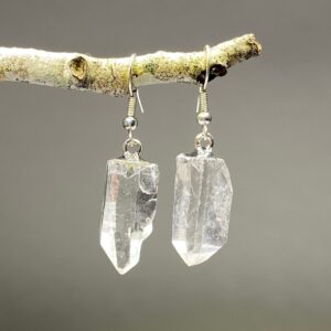 Clear Quartz Crystal Earrings: Silver Plated Gemstone Dangle Earrings