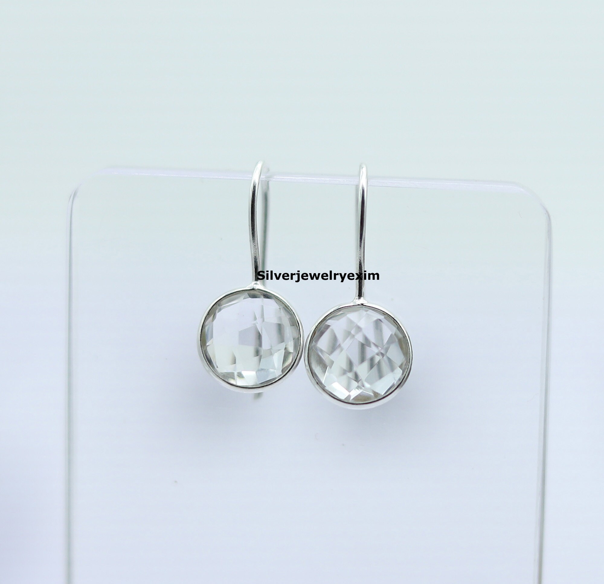 Crystal Quartz Dangle Earrings: Sterling Silver Gemstone Studs