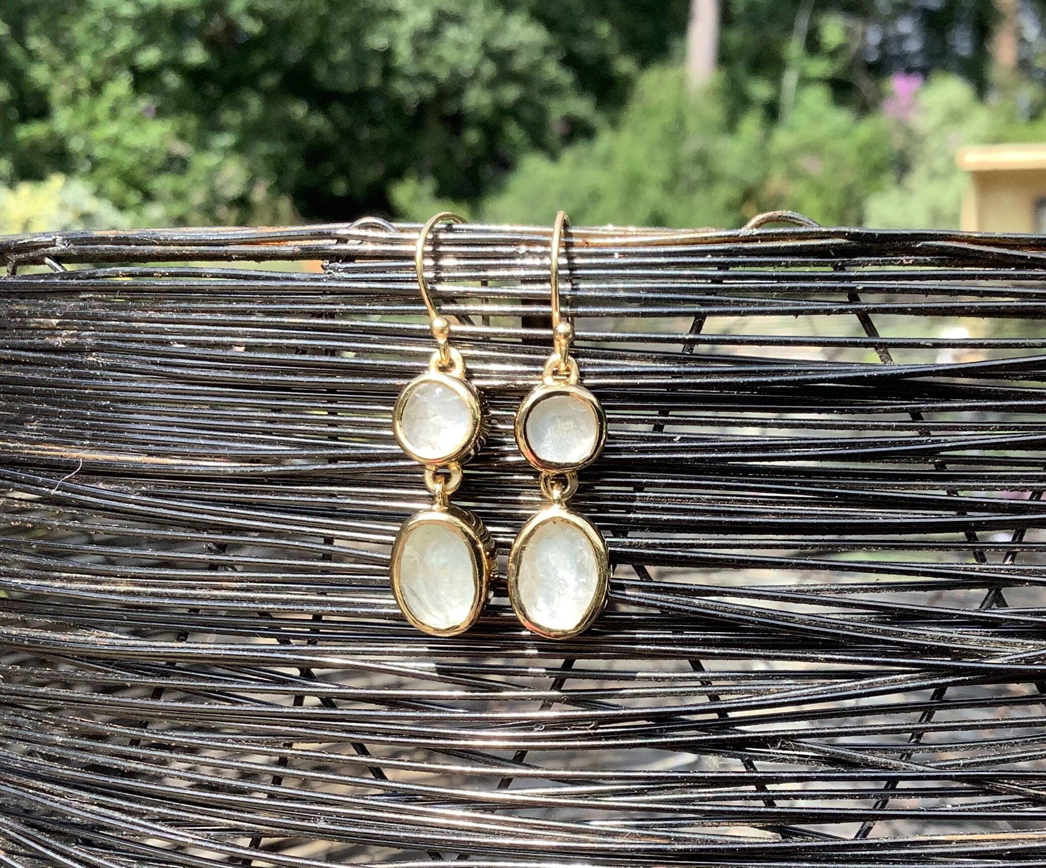 Crystal Quartz Gold Drop Earrings, Bridal Earrings, Double Stone Drops