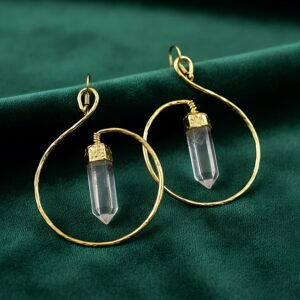 Crystal Quartz Pencil Earrings Gold Wire Drop Earrings Handmade Jewelry Gift For Mother