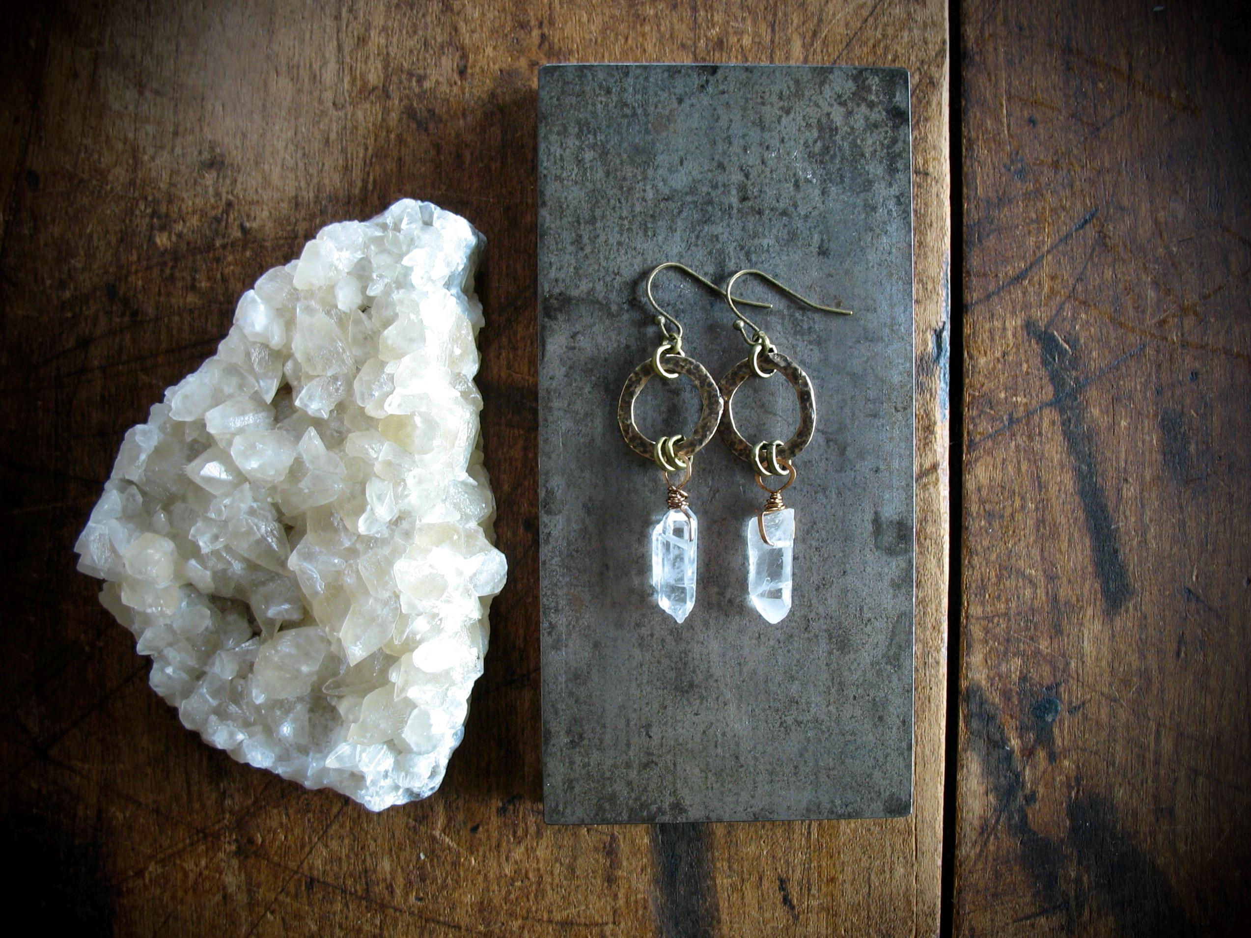 Quartz Crystal Point Gemstone Hoop Earrings Jewelry Handmade In Usa Quartz Crystal Point Gemstone Hoop Earrings Jewelry Handmade In Usa