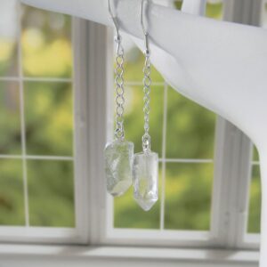 Quartz Crystal Earrings Silver • Clear Quartz Earrings • Raw Crystal Earrings • Quartz Crystal Dangle Earring • Healing Crystal Gift