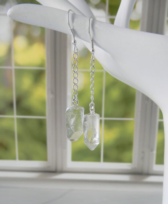 Quartz Crystal Earrings Silver • Clear Quartz Earrings • Raw Crystal Earrings • Quartz Crystal Dangle Earring • Healing Crystal Gift