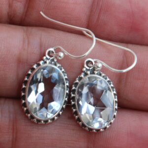 Crystal Quartz Sterling Silver Dangle Earrings: Gemstone Jewelry Crystal Quartz Sterling Silver Dangle Earrings: Gemstone Jewelry