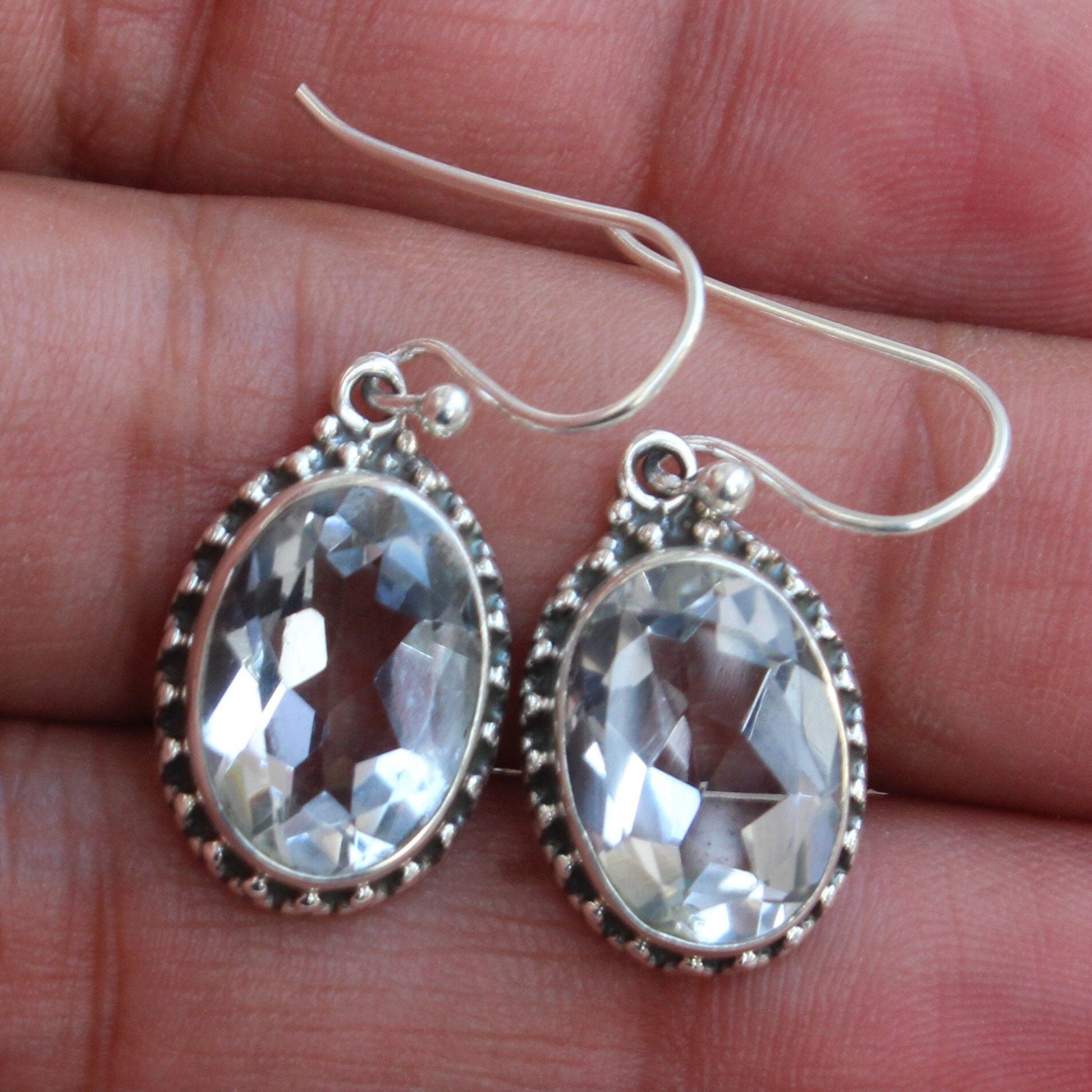 Crystal Quartz Sterling Silver Dangle Earrings: Gemstone Jewelry Crystal Quartz Sterling Silver Dangle Earrings: Gemstone Jewelry