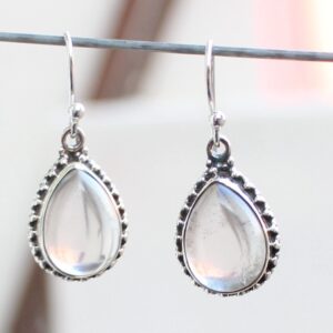 Crystal Quartz Sterling Silver Earrings: Pear Cabochons, Loop Dangles Crystal Quartz Sterling Silver Earrings: Pear Cabochons, Loop Dangles