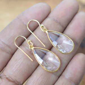 Crystal Quartz Teardrop Earrings: Gold Vermeil Sterling Silver Dangle Crystal Quartz Teardrop Earrings: Gold Vermeil Sterling Silver Dangle