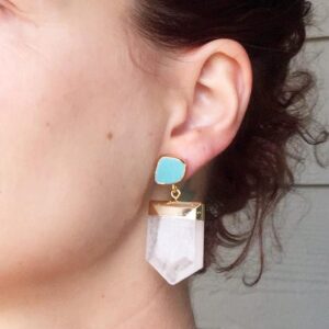 Crystal Quartz Turquoise Stud Gold Dipped Statement Earrings | Turquoise Earrings | Quartz Earrings | Statement Earrings | Boho Crystal Quartz Turquoise Stud Gold Dipped Statement Earrings | Turquoise Earrings | Quartz Earrings | Statement Earrings | Boho
