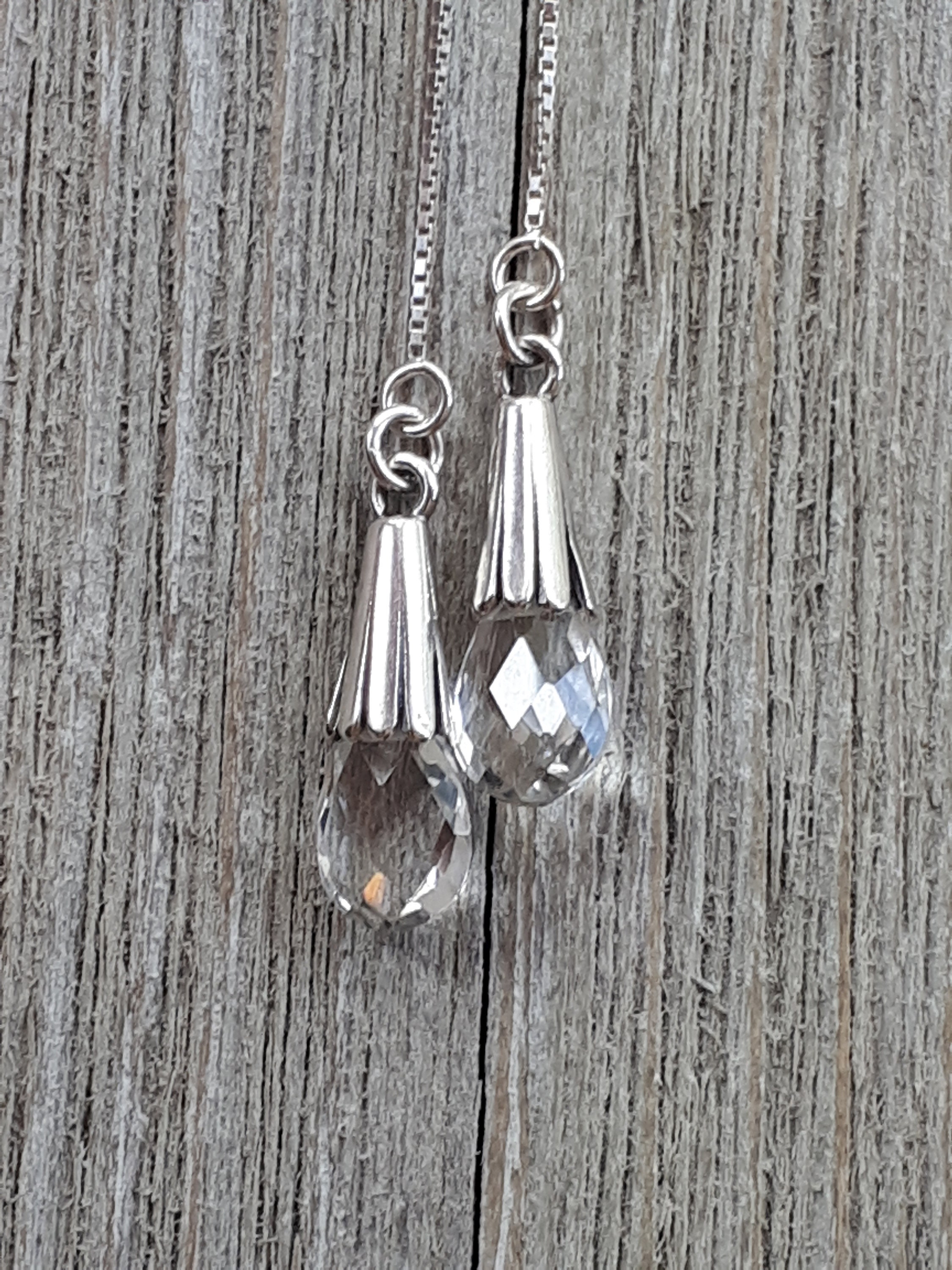 Elegant Crystal Quartz Earrings - Sterling Silver Threaders - Aaa Quality Gemstone