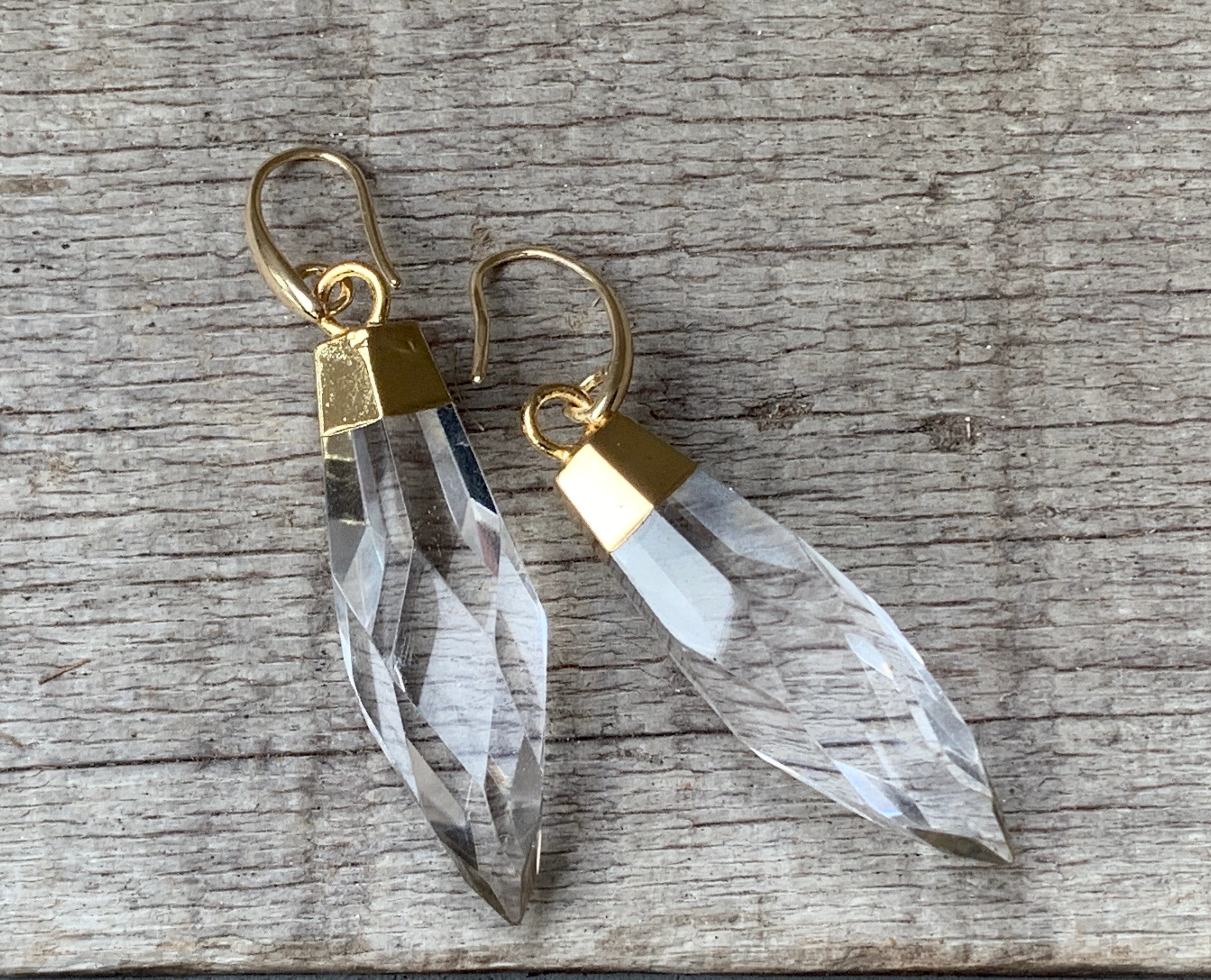 Faceted Clear Quartz Gold Dipped Bullet Earrings | Bullet Crystal Earrings | Boho Earrings | Statement Earrings | Edgy Earrings