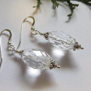Faceted Rock Crystal Quartz Sterling Silver Earrings, April Birthstone