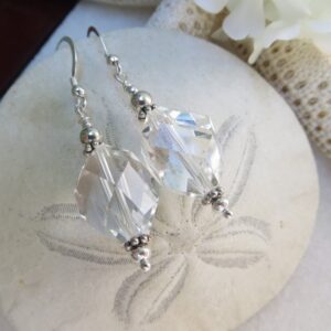 Faceted Rock Crystal Quartz Sterling Silver Drop Earrings