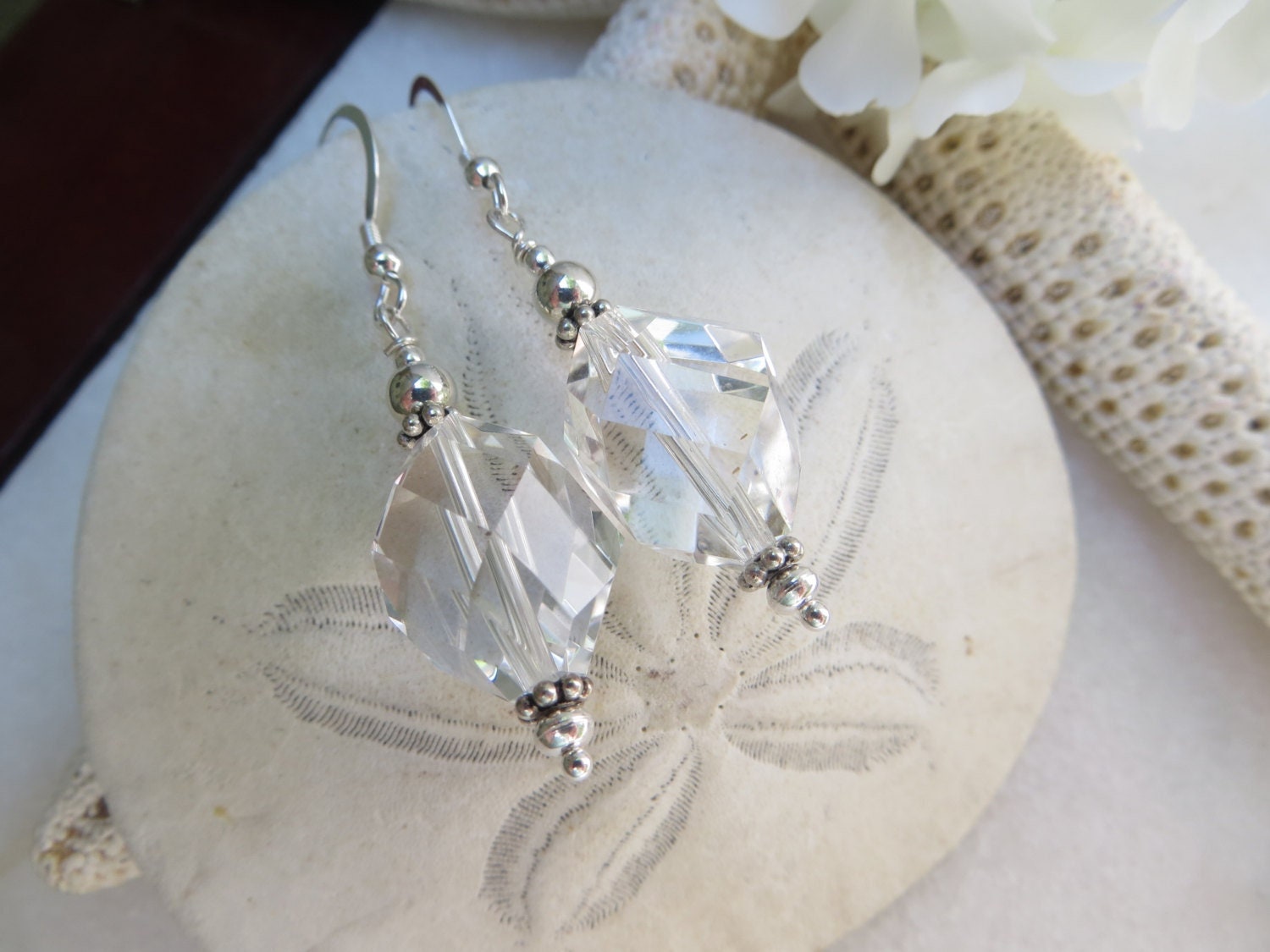 Faceted Rock Crystal Quartz Sterling Silver Drop Earrings