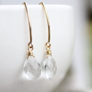Gold Crystal Quartz Pear Cut Earrings, 14kt Gold Filled, Everyday Dangles