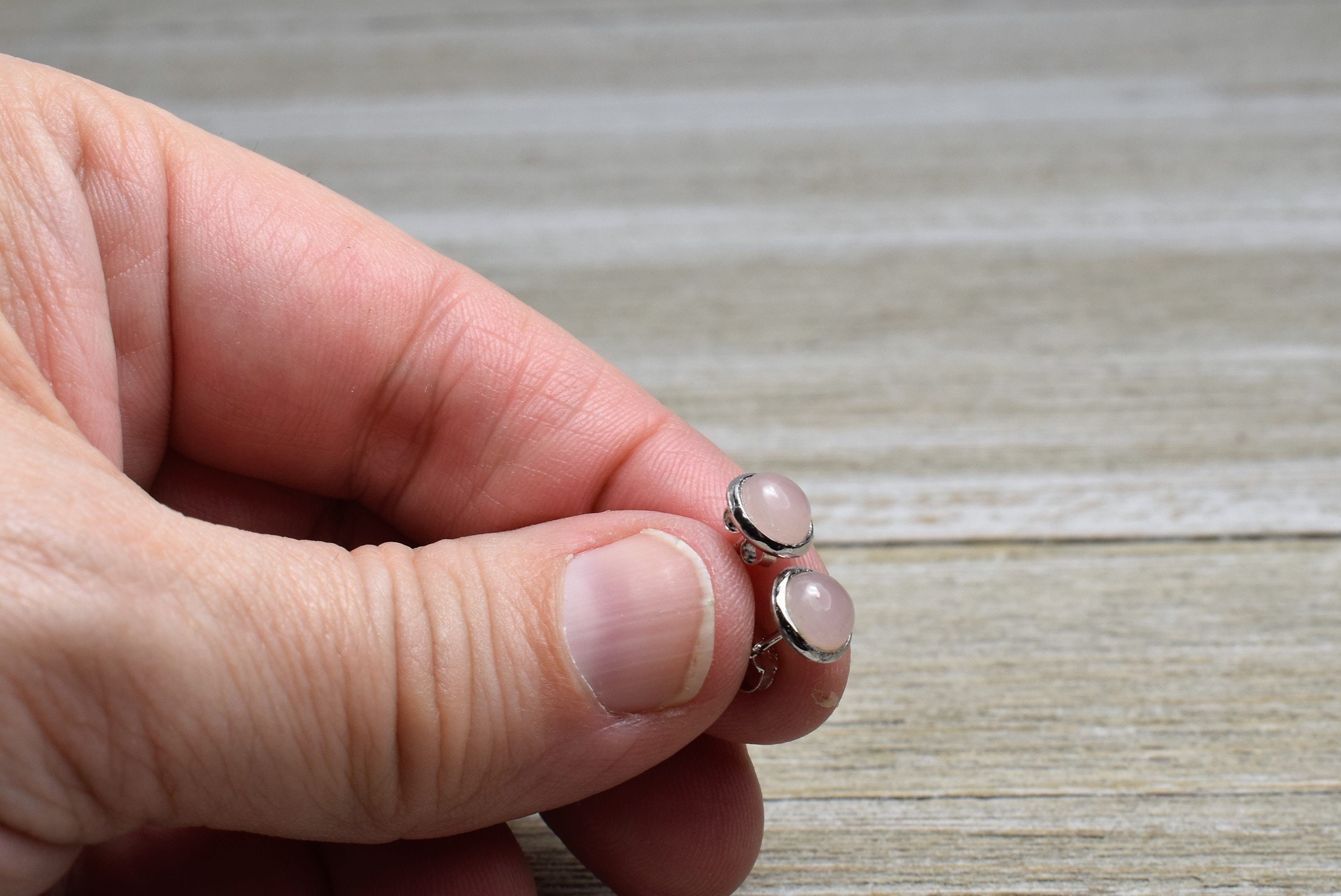 Guava Quartz Earrings / Studs - Set In Sterling Silver - 8 Mm