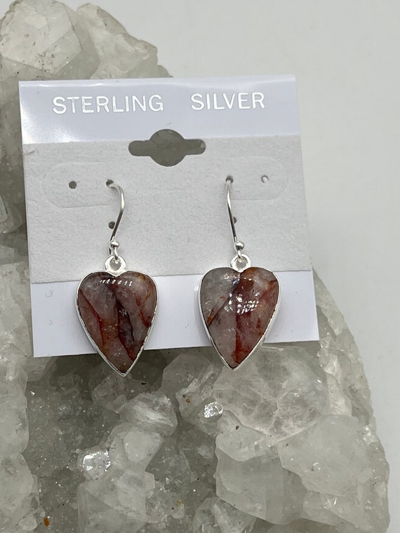 Hematoid Quartz Heart Earrings
