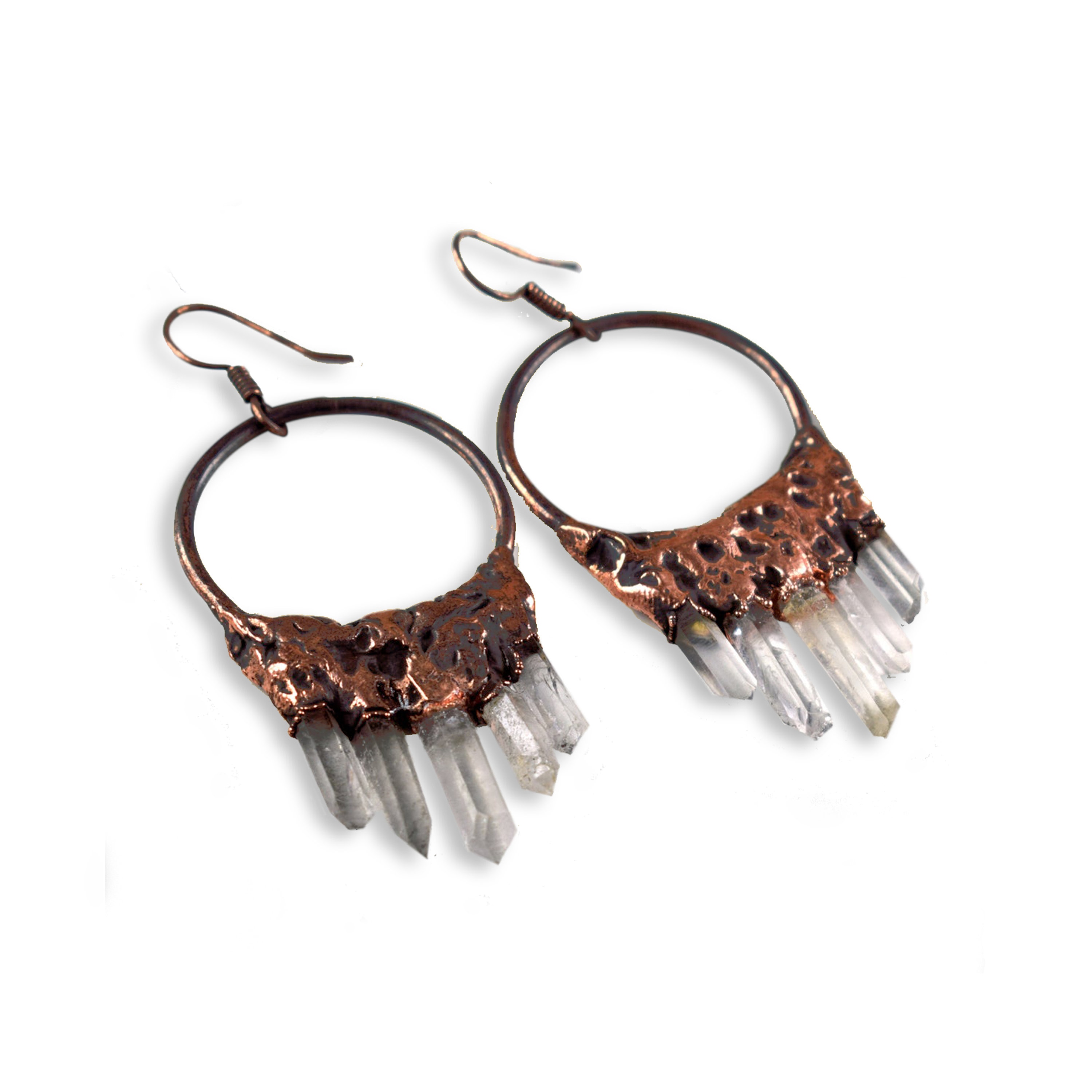 Large Crystal Quartz Drop Earrings \ Brass Earring \ Oxidized Earring \ Pencil Earrings \ Boho Earrings \ Dangle Earrings \ Antique Earrings
