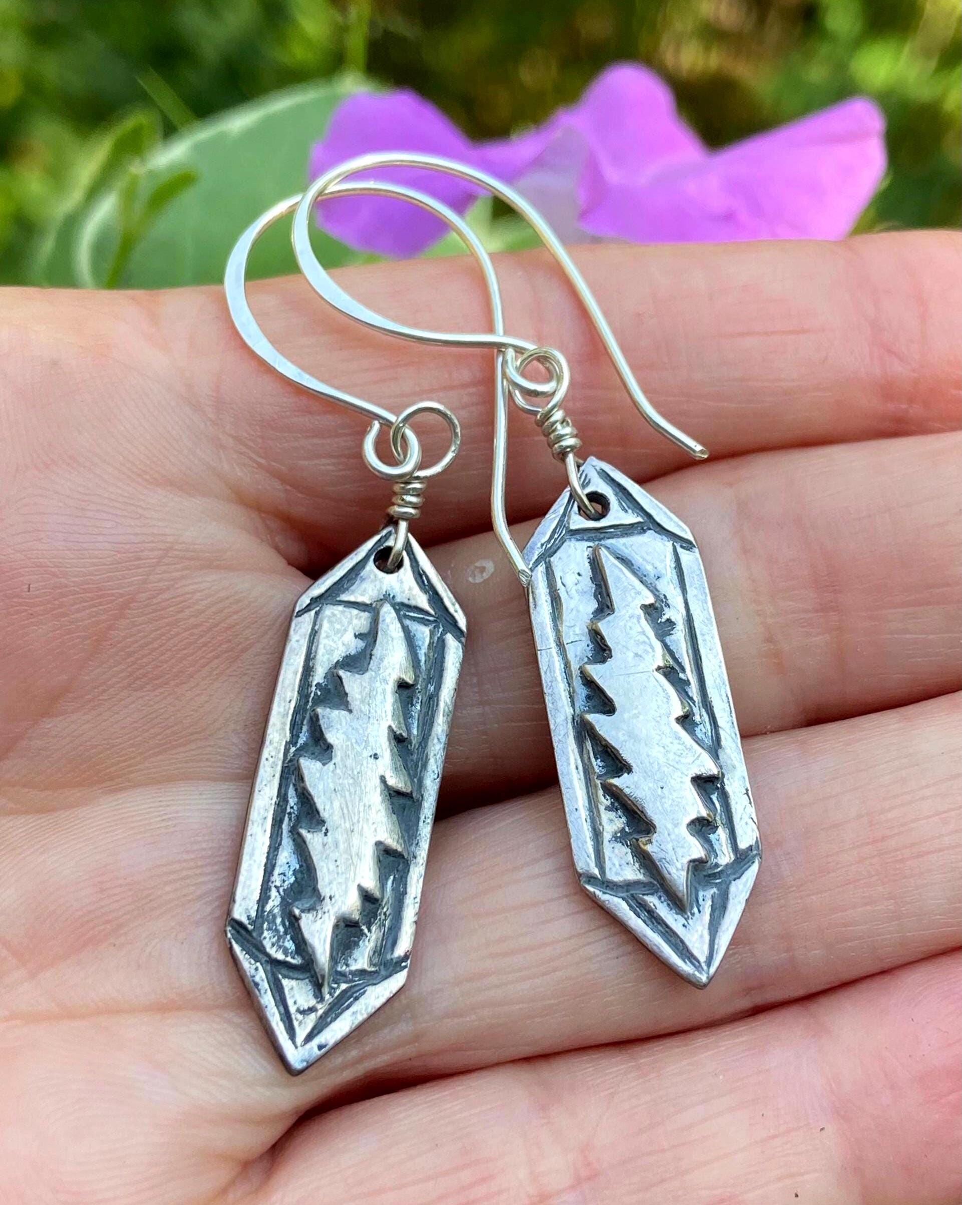 Lightning Bolt In Double Terminated Quartz Crystal Earrings Handmade In .999 Fine Silver One Of A Kind Grateful Dead Jewelry Lightning Bolt In Double Terminated Quartz Crystal Earrings Handmade In .999 Fine Silver One Of A Kind Grateful Dead Jewelry